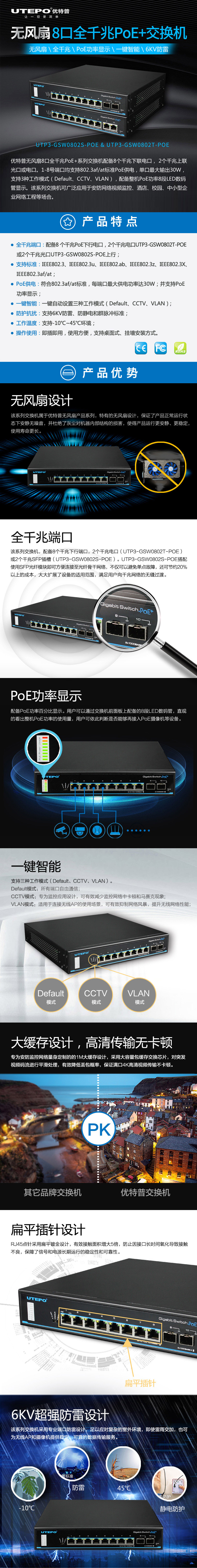 優(yōu)特普無風扇系列8口全千兆PoE+交換機